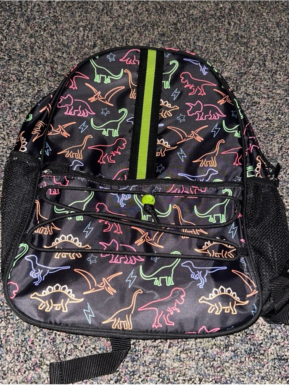 Kids Neon Dinosaur Backpack - Black